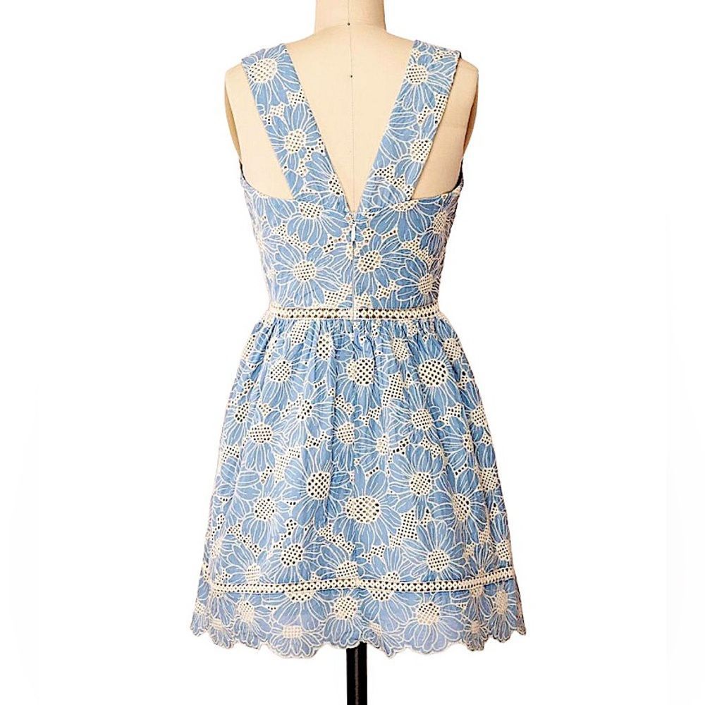 Adelyn Rae Womens Blue Eyelet Chambray Lace Dress Beige NWT $128 Fit n Flare - Picture 7 of 15